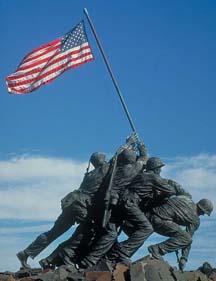 Statue of Marines raising flag on Mt. Suribachi during World War II